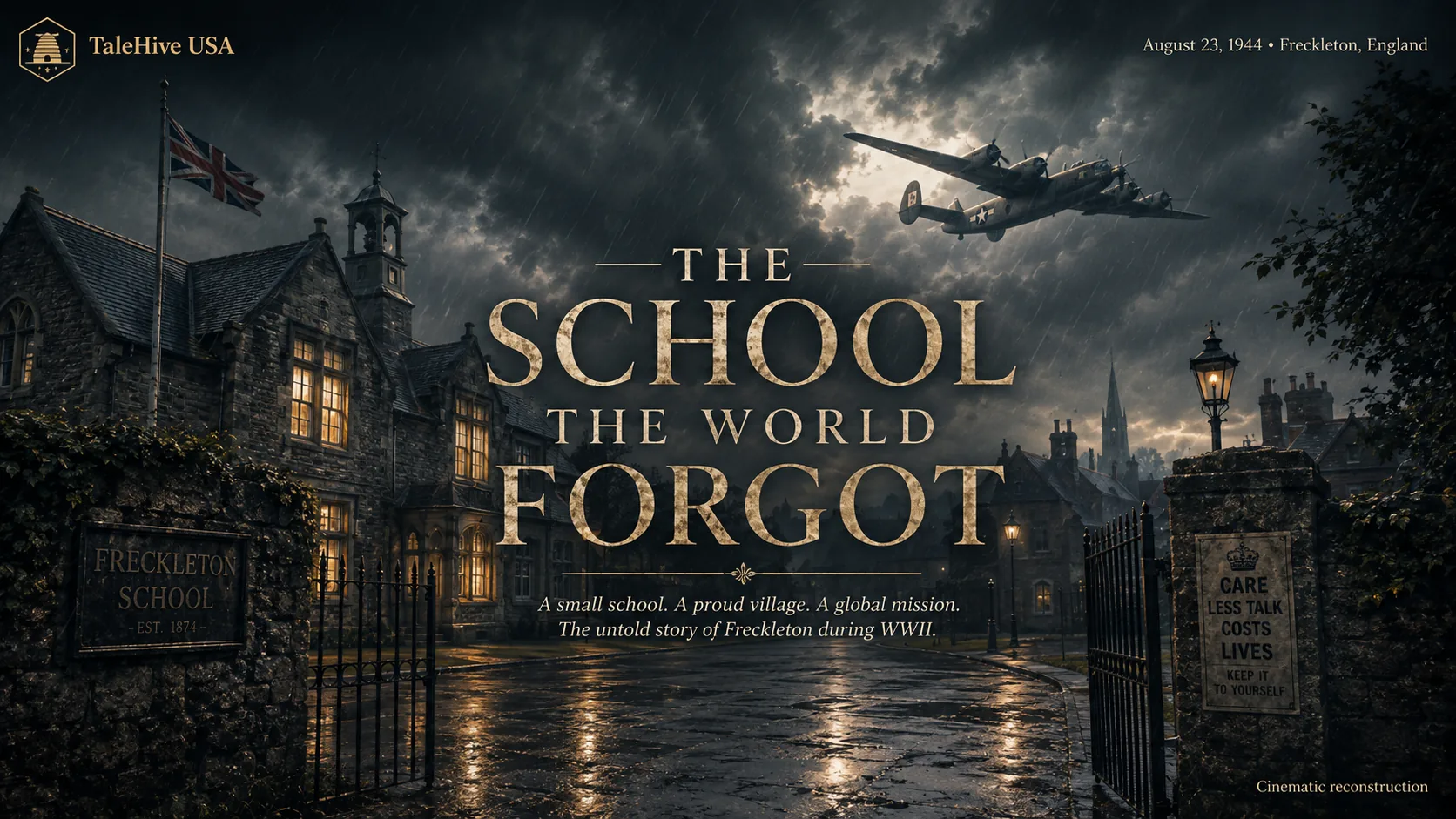Cinematic reconstruction of Freckleton school and wartime atmosphere