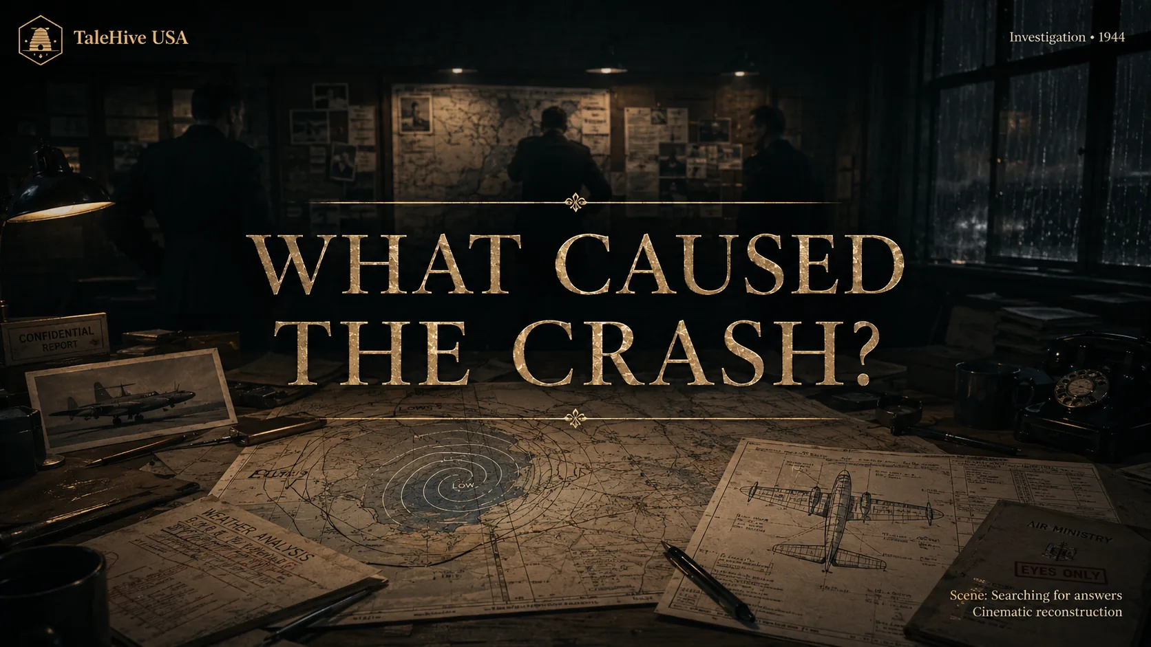 Cinematic reconstruction illustrating the investigation into the B-24 crash