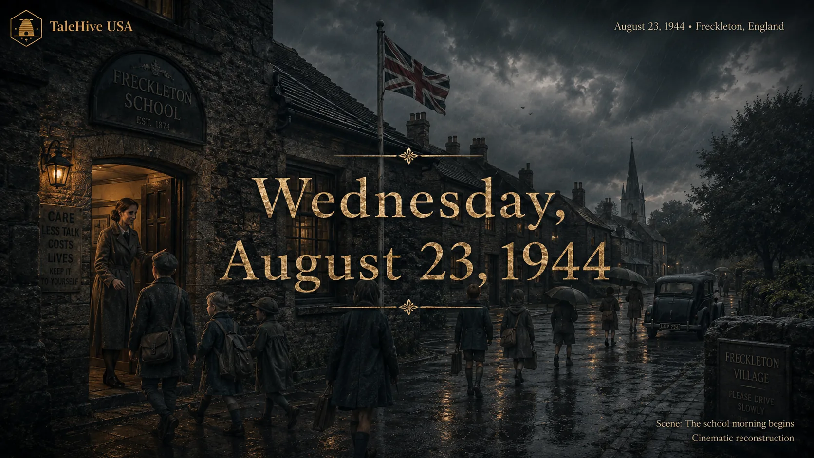 Cinematic reconstruction of the school morning on August 23 1944